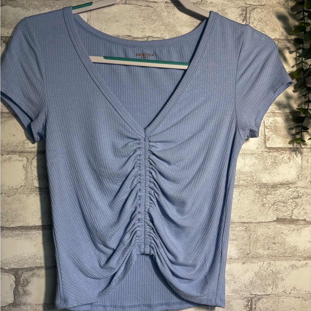 Arizona Light Blue Ruched V-Neck Crop Top